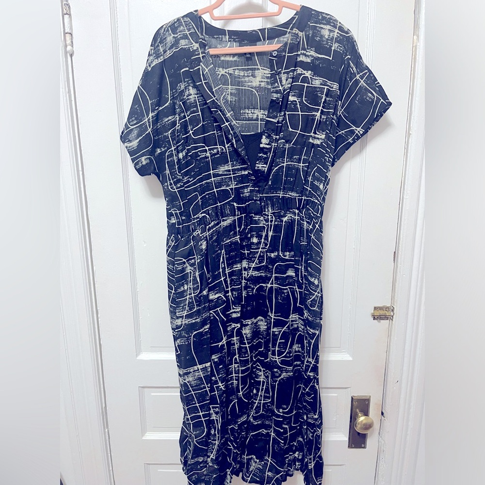 XL RETRO PATTERN A-LINE POCKET DRESS WITH UNDERSLIP